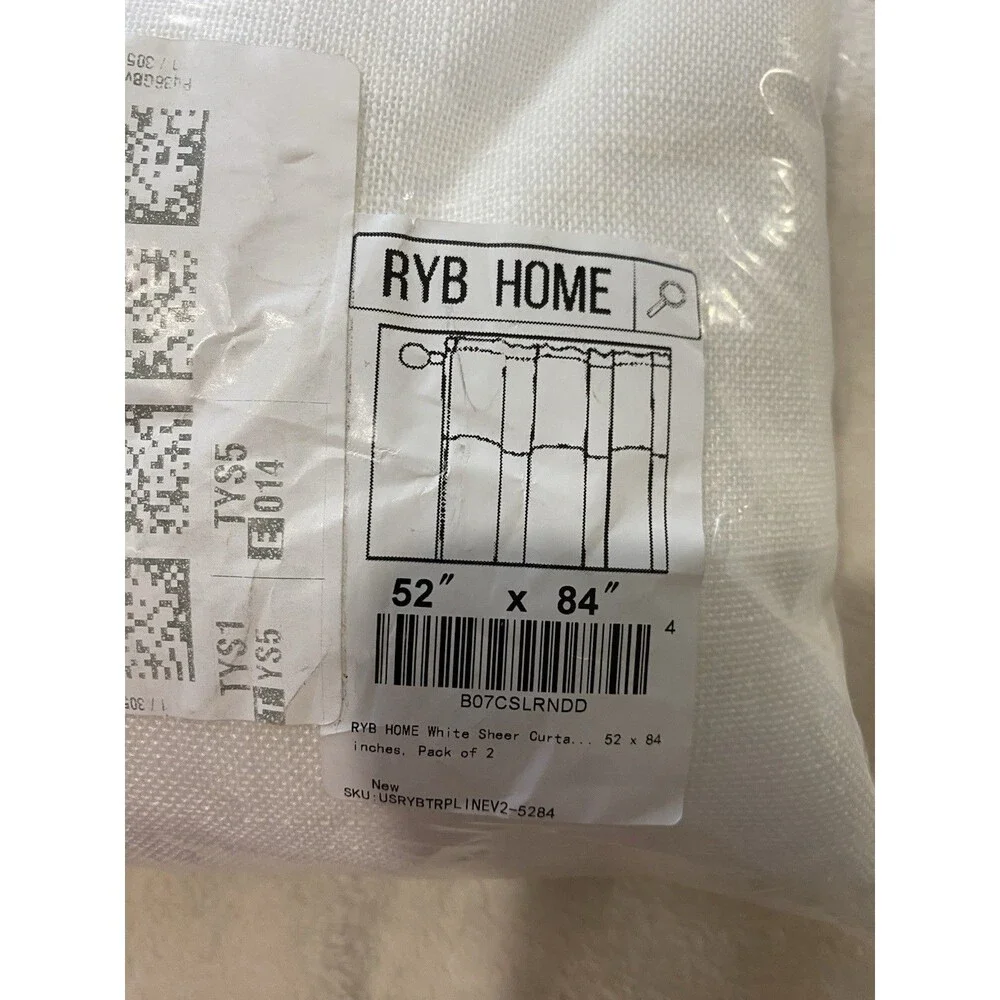 RYB HOME White Sheer Window Curtains, Drapes 52